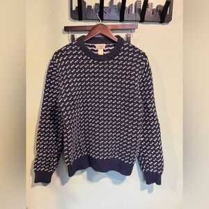 L.L. Bean Mens Ragg Wool Sweater Navy Birdseye